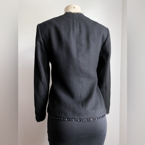 Dana Buchman Black Wool Tweed Blazer Collarless Jacket Career Formal Textured 4 - Picture 9 of 12
